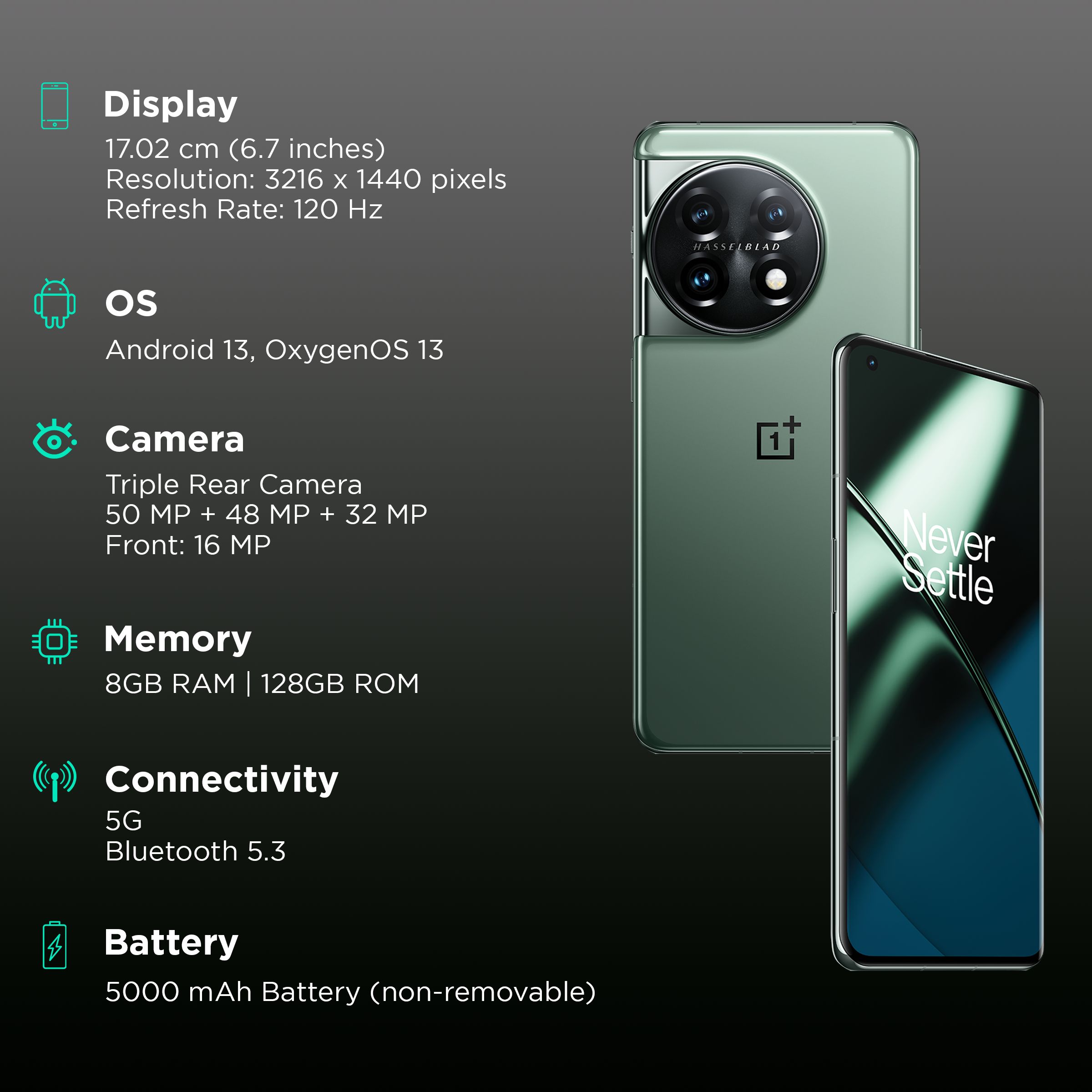 Buy OnePlus 11 5G (8GB RAM, 128GB, Eternal Green) Online - Croma